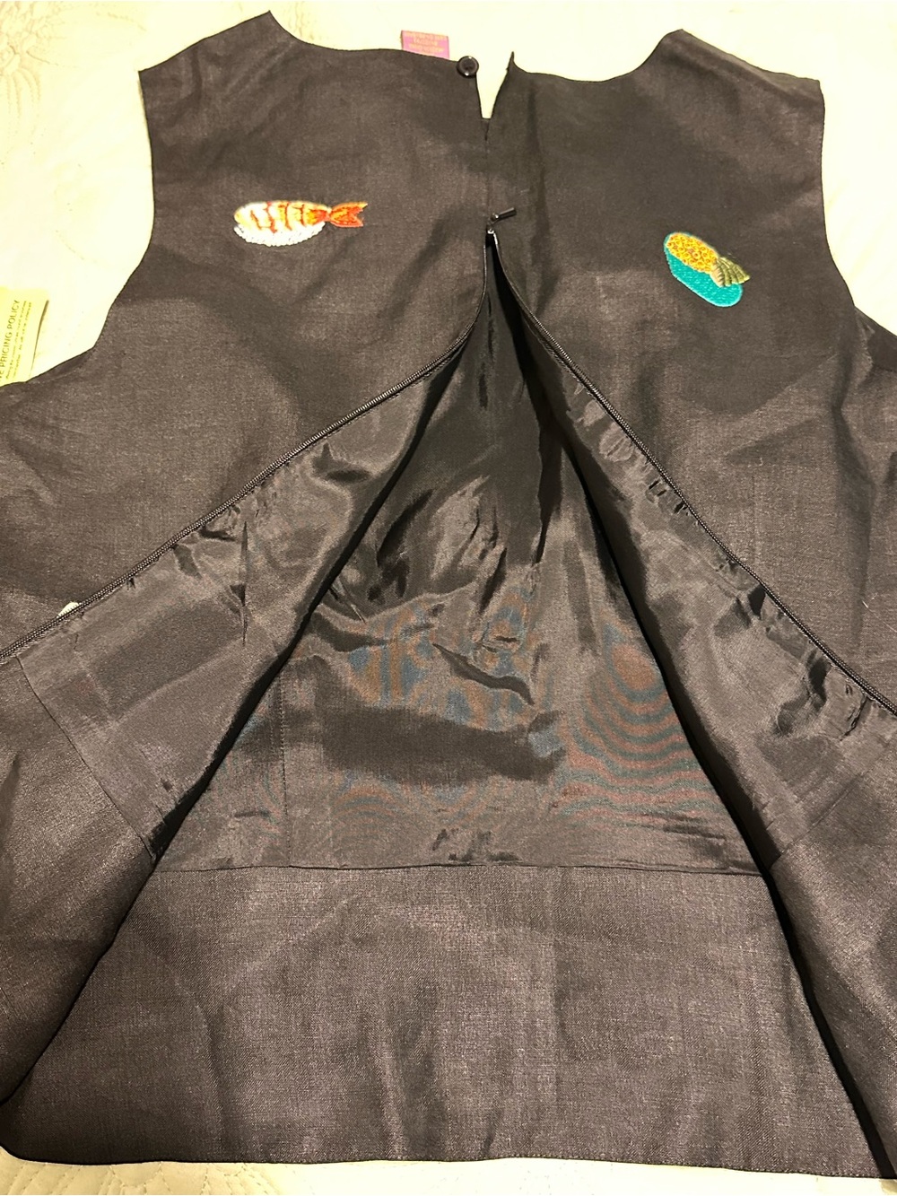 Novelty Sushi Embroidered Black Sleeveless Top — Linen - Picture 5 of 6
